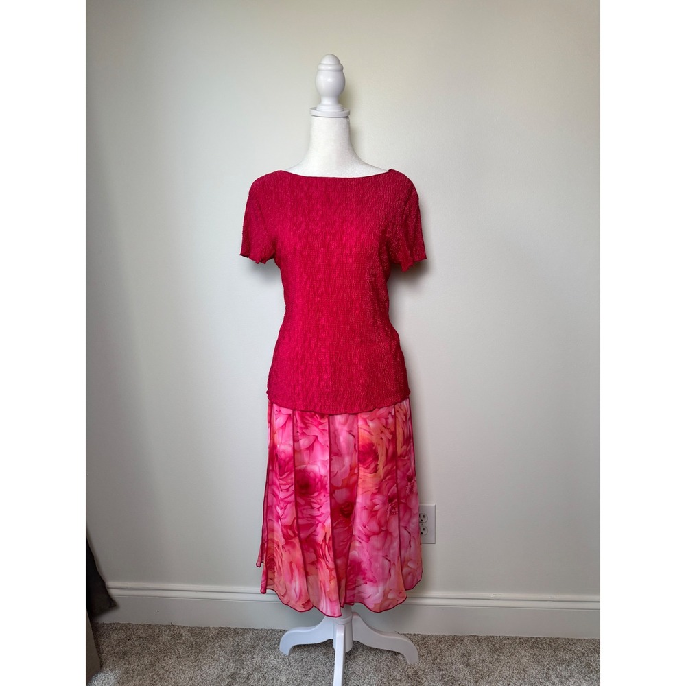 90s Y2K Fairycore Pink Floral 2 Piece Skirt Set Connected Apparel Size M - Picture 2 of 8